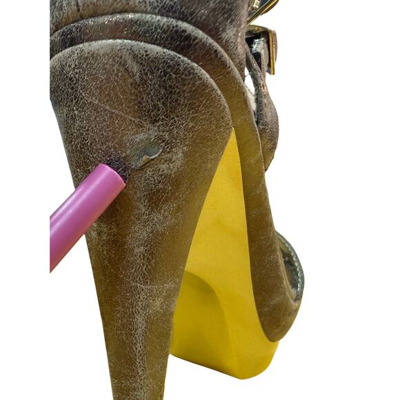 NWOT Michael Antonio Brown/Gold/Bronze Leather Platform Strappy Heels, SIZE 8 - Picture 10 of 17